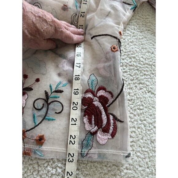 Endless Rose Long Sleeve Round Neck Embroidered Floral Mesh Top Beige/Red Size S - Picture 9 of 13